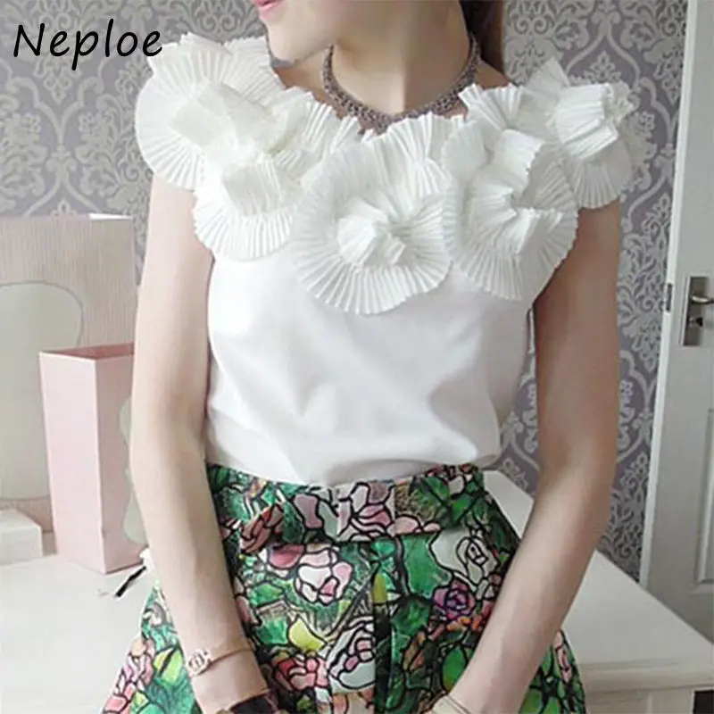 Neploe плиссированная блузка с разрезным вырезом и стереодизайном корейская летняя