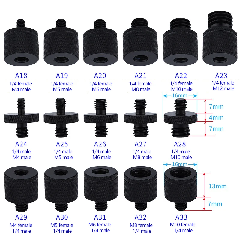 

Dual Nuts Tripod Mount Screw 1/4 to M4 M5 M6 M8 M10 Projector Bracket Adapter