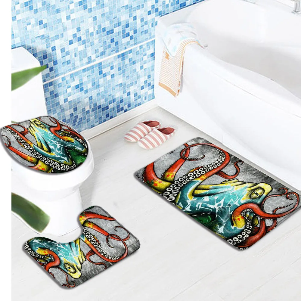 3pcs Set Octopus Tentacles Bathroom Mat Anti Slip Rugs for Bath Mat Carpet floor mat Bathroom Accessories Set Machine Washable