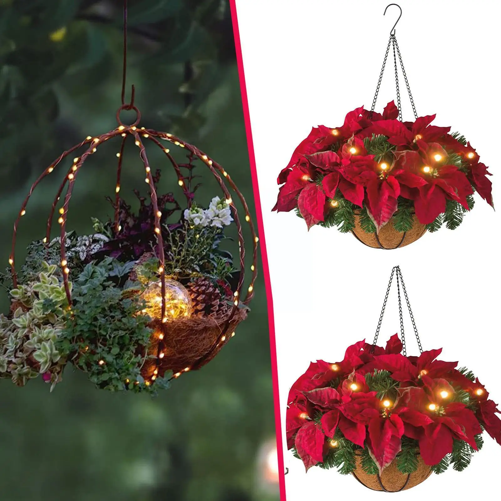 

Diy Christmas Hanging Basket Wreath Handmade Durable Decoration Outdoor Novelty Vivid Garlands Decoration Indoor Xmas X5y5