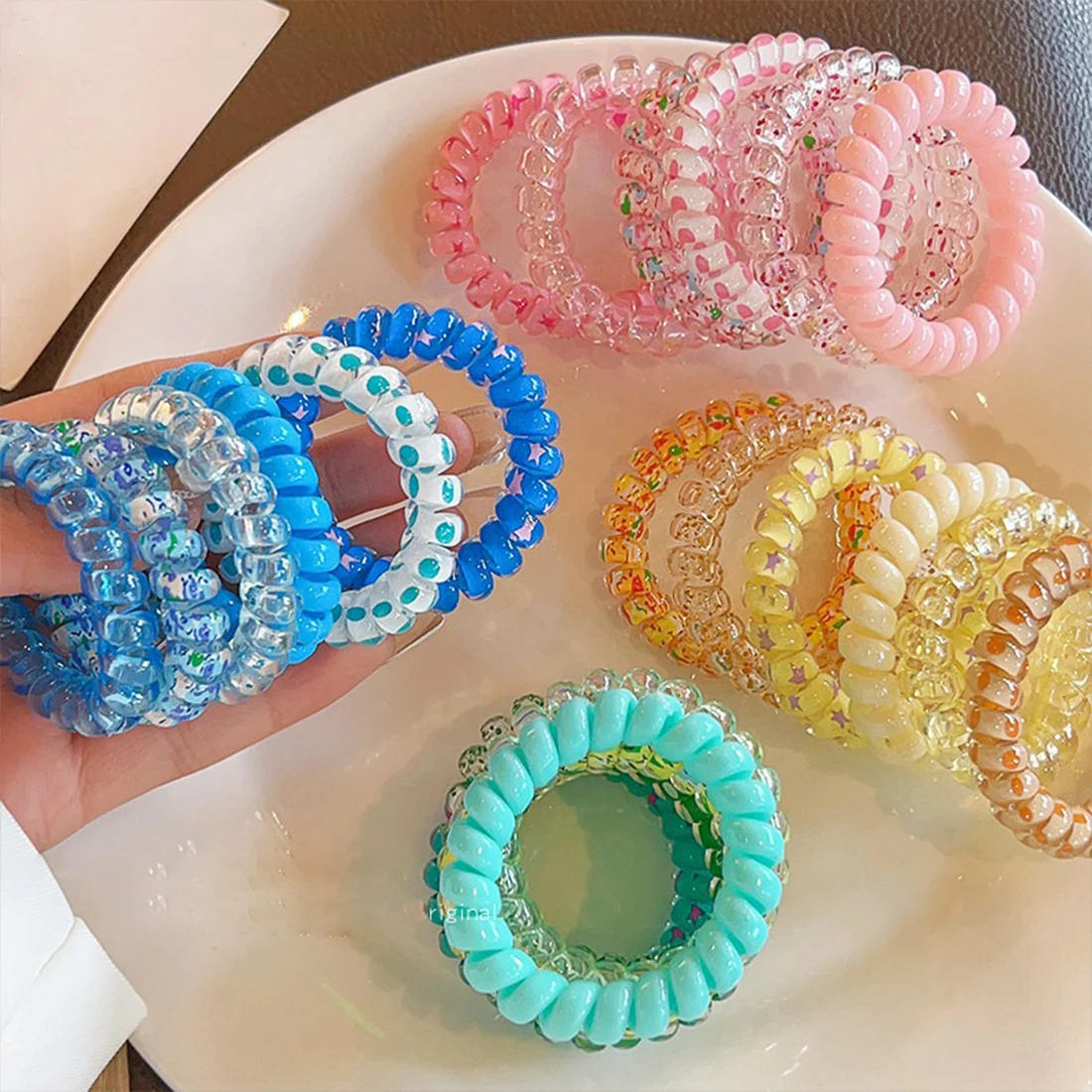 

Women New Cute Candy Color Rubber Band Spiral Shape Headwear Hair Rings Elastic Hair Band Telephone Wire Line Hair Accessories