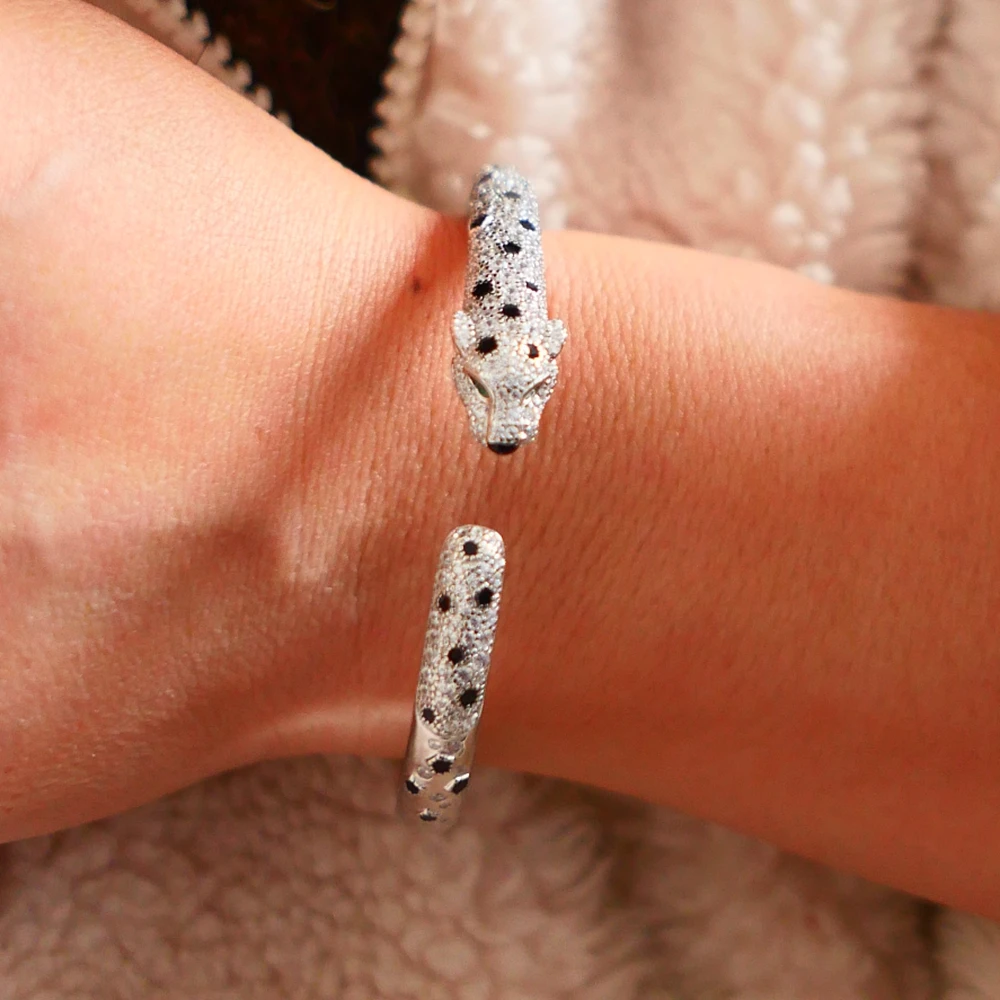 AYJEWELRY Женский Серебряный Браслет-манжета с черными пятнами и леопардом