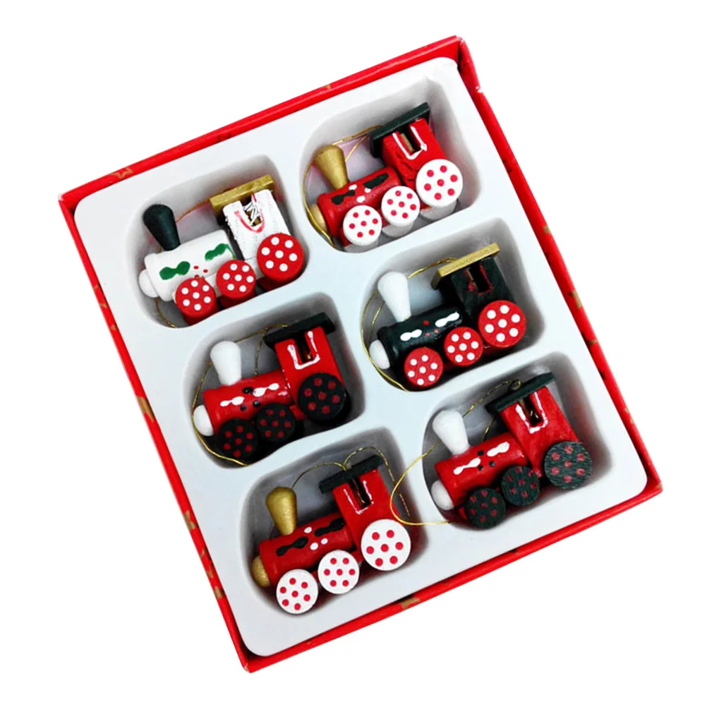 

Christmas Train Ornaments Tree Set Hanging Wooden Miniature Decorations Pendant Wood Head Mini Ornament Decor Toytoys