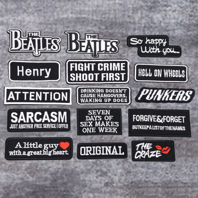 

Sewing Iron On Embroidered Letters Patches Slogan Words Gothic Embroidery Badges For Bag Jeans Hat T Shirt DIY Appliques Craft