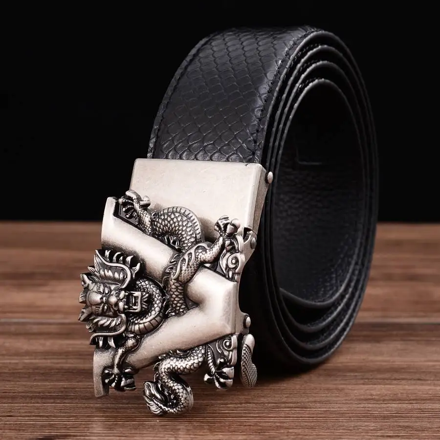 Leather Belts for Men Men's Leather Ratchet Dress Belt with Automatic Buckle Length:105-120cm Width:3.5cm Male Waistband
