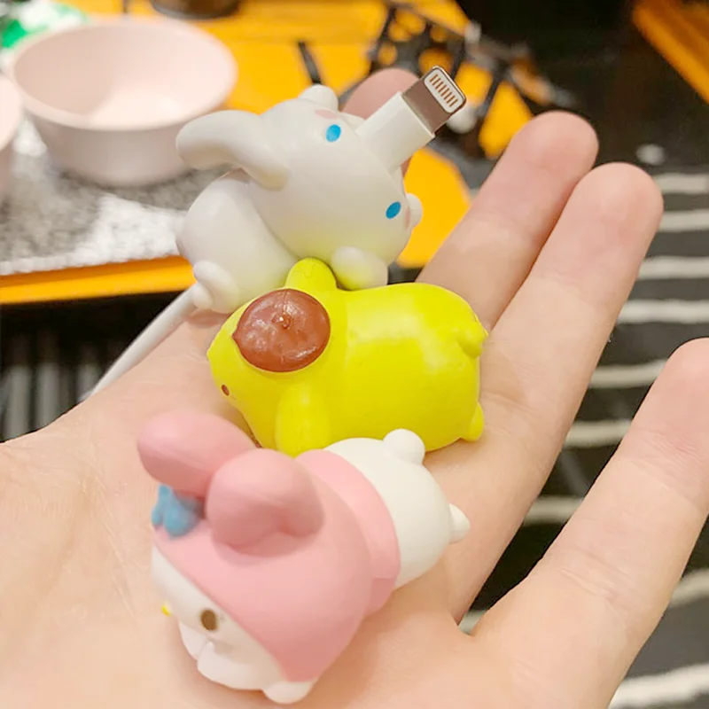 

Кавайный зарядный кабель Sanrio, защитный рукав, мультяшная мелодия, пурин, Коричный цвет, милый кабель для передачи данных, противоударный Универсальный телефон