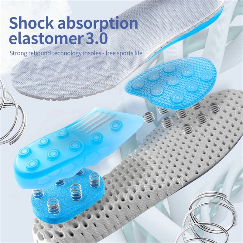 Sport Spring Silicone Gel Insoles for Women Men Orthotic Sole Pad For Shoes Deodorant Breathable Cushion Running Pad For Feet