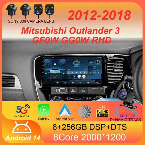 9-дюймовый Android 14 для Mitsubishi Outlander 3 GF0W GG0W RHD 2012-2018 Автомобильный радиоприемник Авторадио Навигация GPS ADAS SWC Мультимедиа 4G