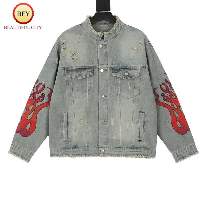 Мужская и женская джинсовая куртка 24SS винтажная с несколькими карманами
