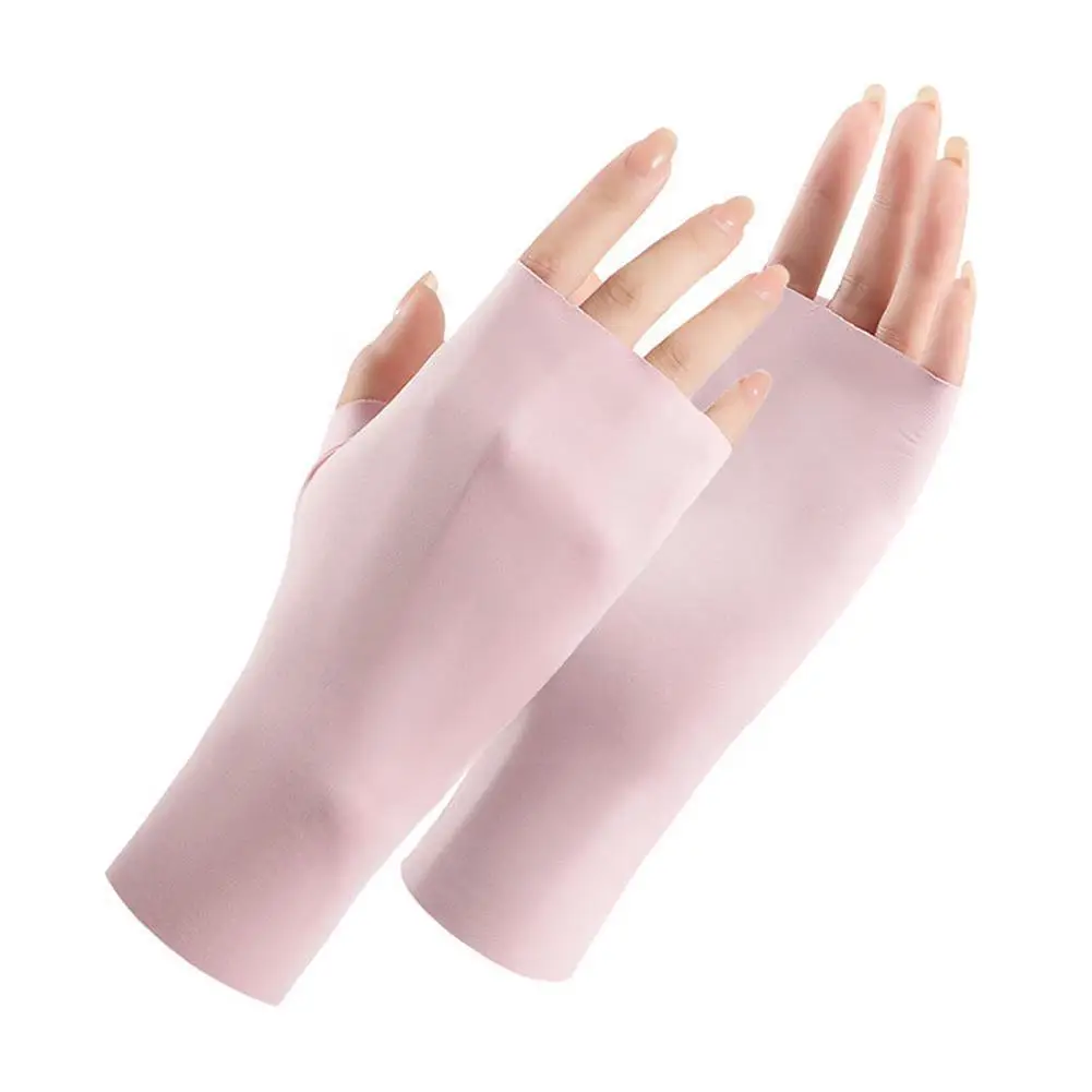 

Summer Women's Cool Ice Silk Sun Protection Gloves Fingerless Driving Gloves Sunscreen Anti-UV Gloves Half Breathable Finge C0L2