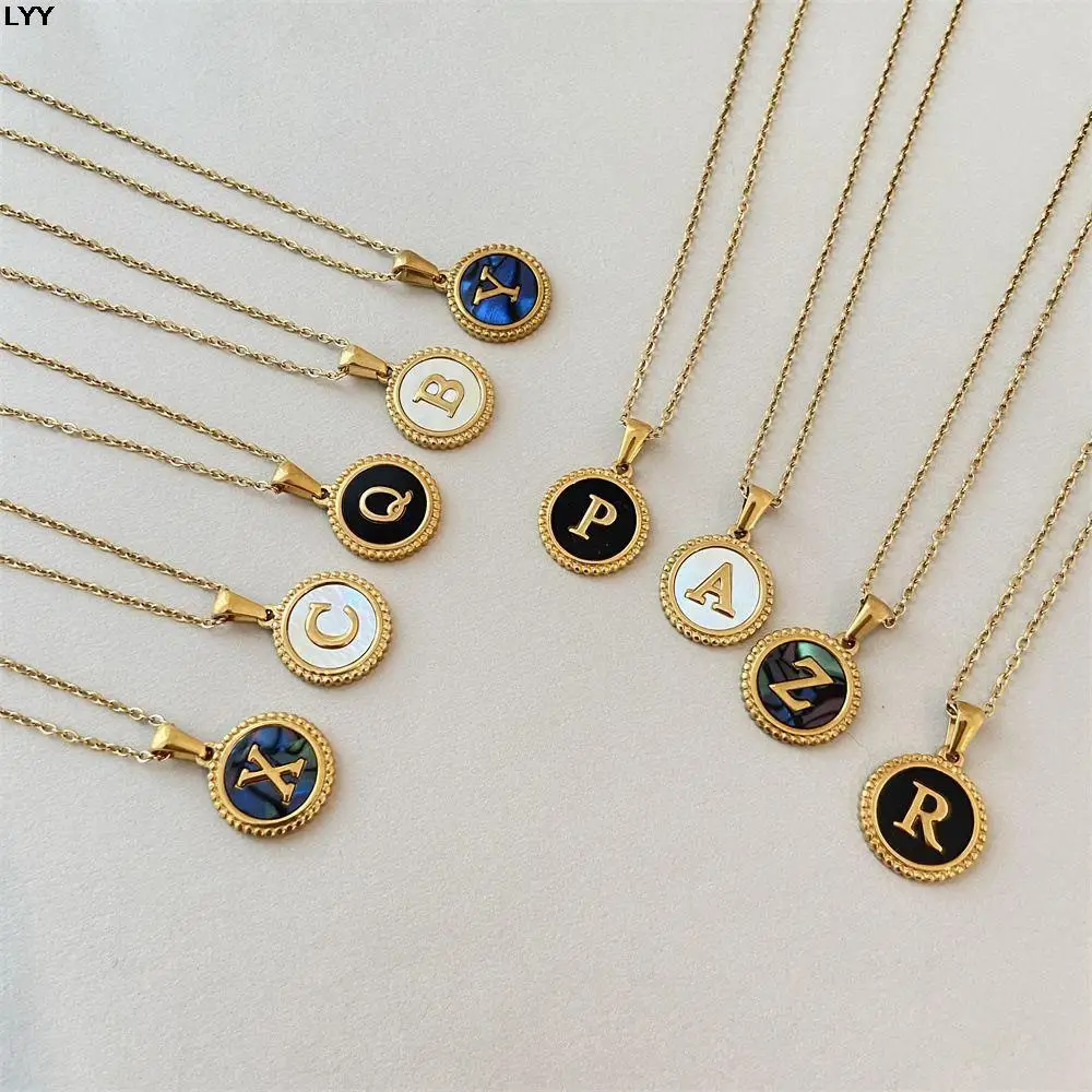 

1Pc Vintage Simple Shell Initial Alphabet Pendant Necklace For Women Circular Coin Stainless Steel Body Jewelry For Fashion Teen