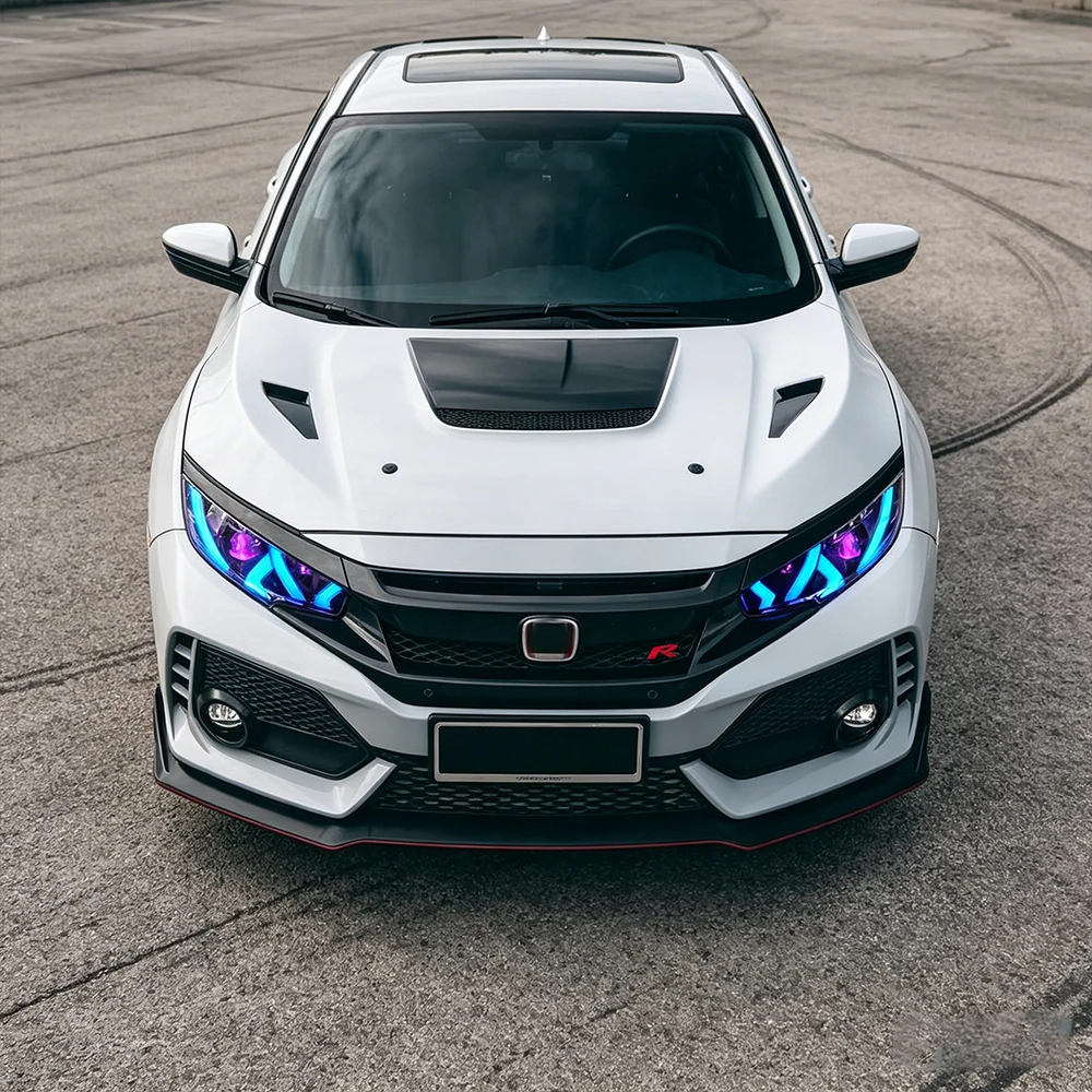 Фото Для Honda Civic X 10-го поколения FC 2016-2021: Обновленные фары с анимацией запуска, светодиодами RGB и линзами-проекторами. Автоаксессуары. №5