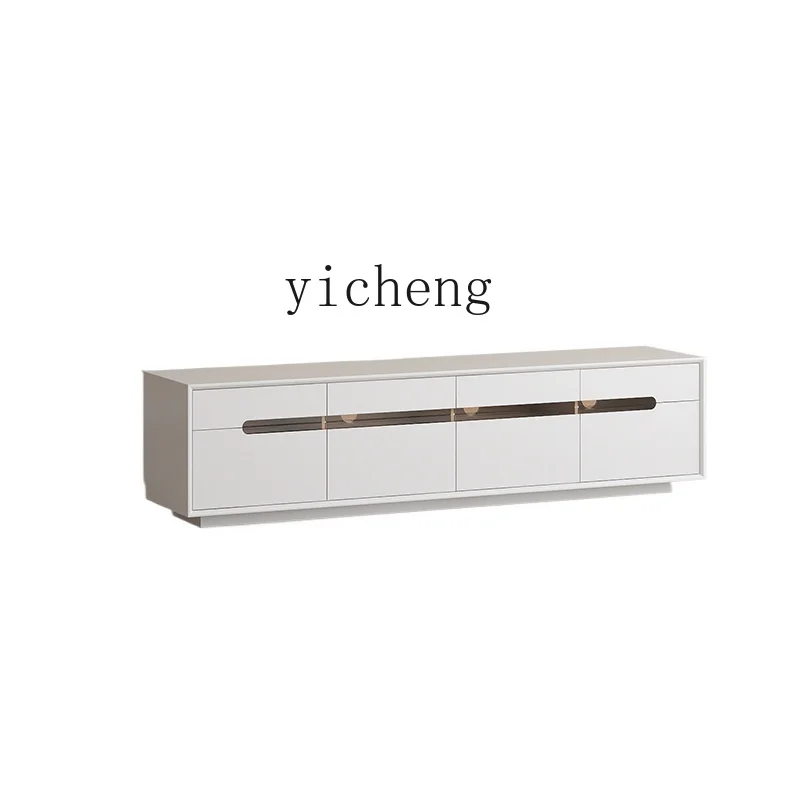 

YY Floor White Laser Projection Living Room Simple Solid Wood Footless Cabinet