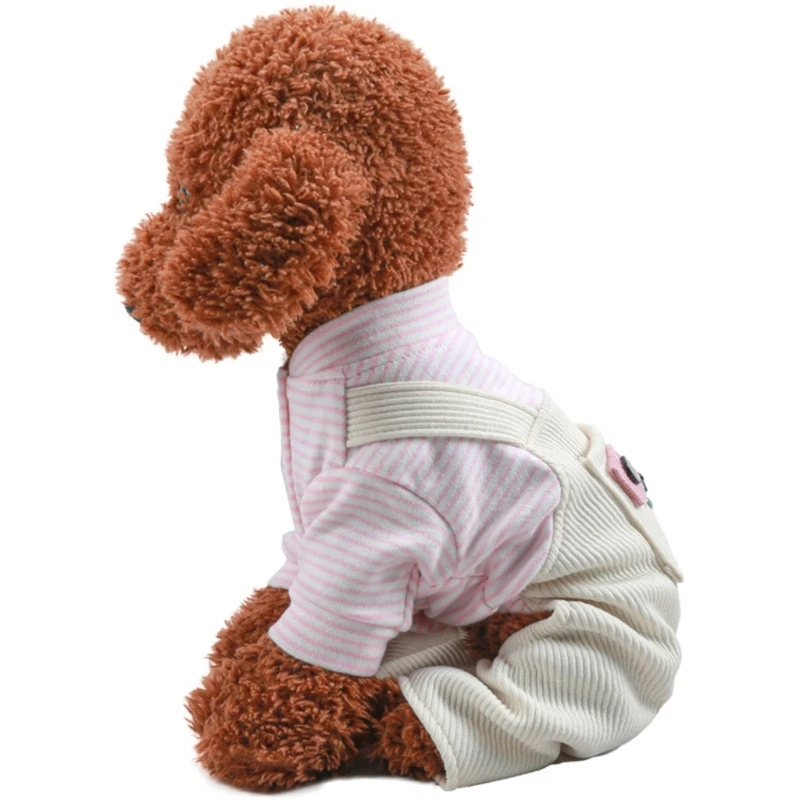 

Spring Pink Stripes Overalls for Small Medium Dogs with Pocket Pet Suspenders