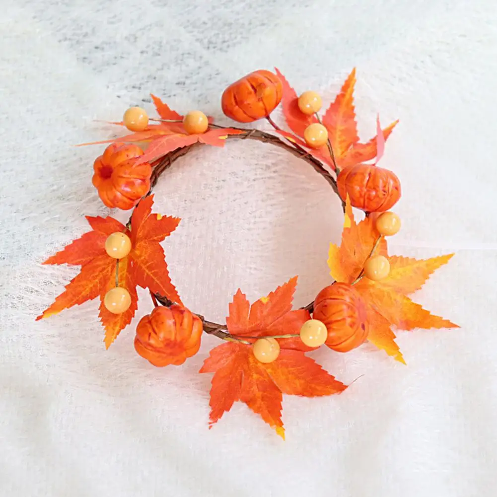 

Венок из искусственного шелка с украшением в виде тыквы на День Благодарения, водонепроницаемый висячий венок из кленовых листьев, красивы...