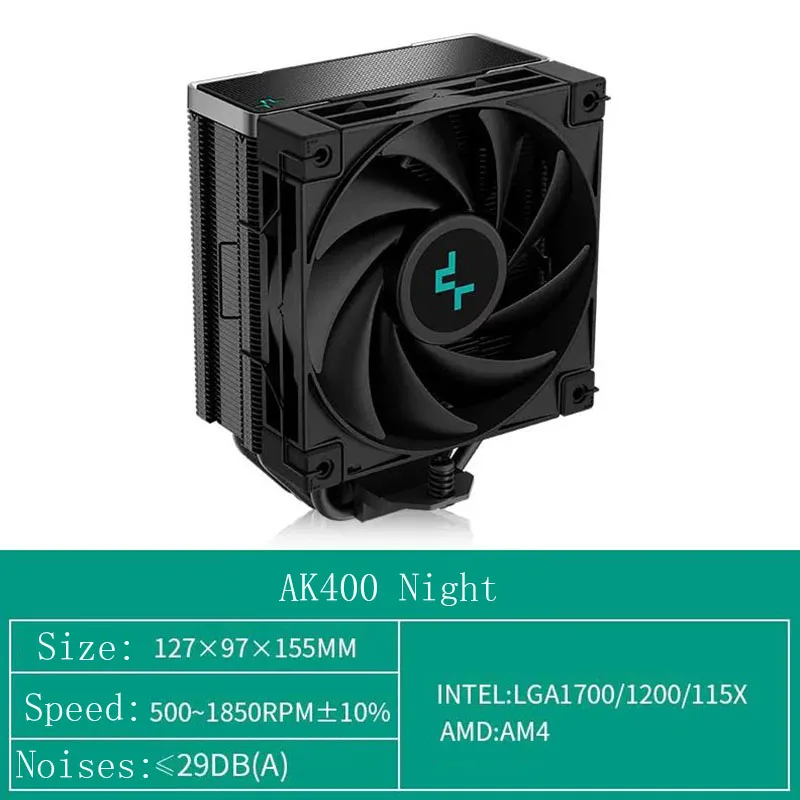 

Воздушный кулер для процессора DeepCool AK400 Zero Dark PWM, 1850 об/мин, с кулером 12 см, 6 тепловыми трубками, чип радиатора, охлаждение для процессора AM5 Enfriador de