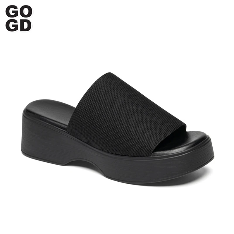 GOGD Women Fashion Slippers Platform Summer 2023 Soft Thick Sole Anti-slip Sandals Outdoor Beach Comfortable Shoes Big Size 42