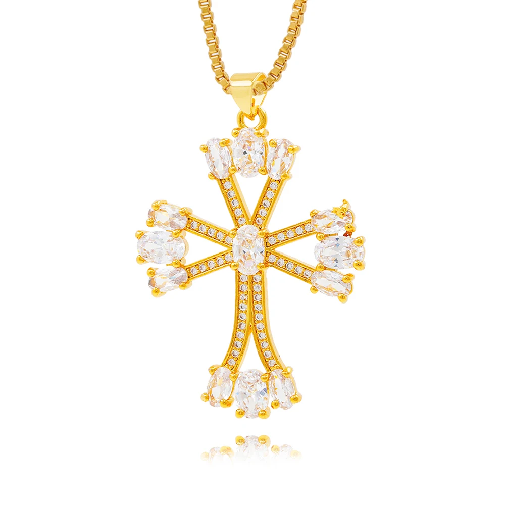 5pcs Fashion Cross CZ Crystal Zircon Stone Pendant Necklace Christmas Gift Color Plated Necklace Jewelry Women Wedding Gift