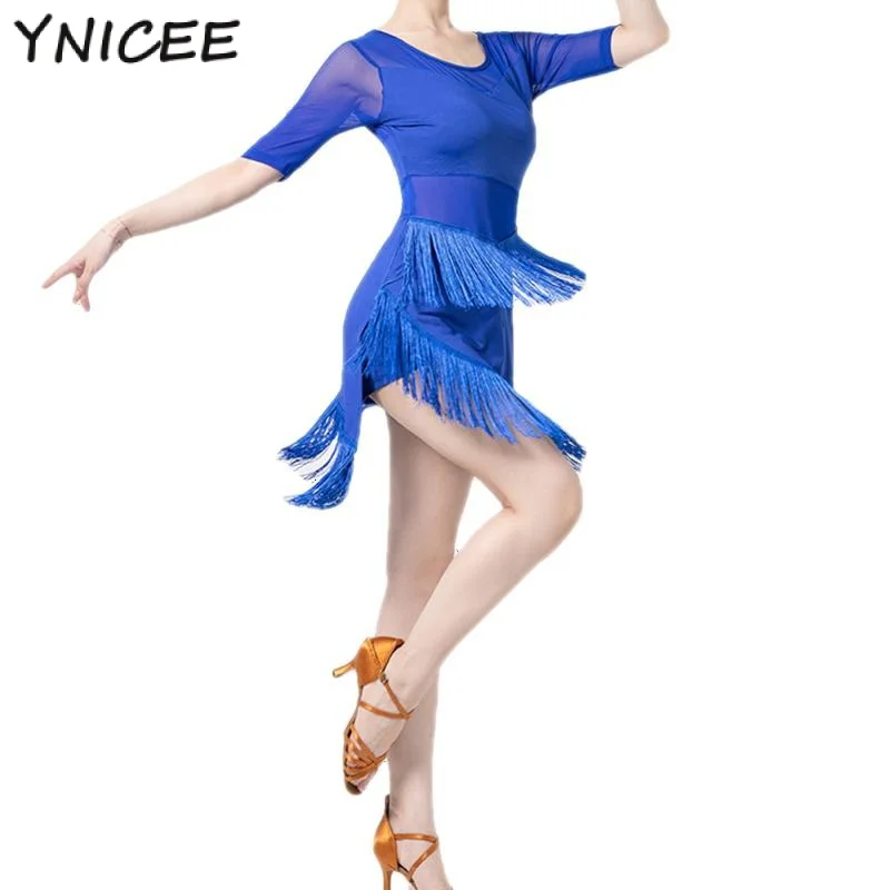 

Женское платье для латиноамериканских танцев с сетчатым вырезом и рукавом 1/2