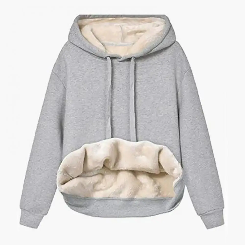 

Women Warm Plush Hoodie Solid Color Hooded Fleece Pullover Mid Length Casual Winter Hoodies sudaderas con capucha худи 후드티