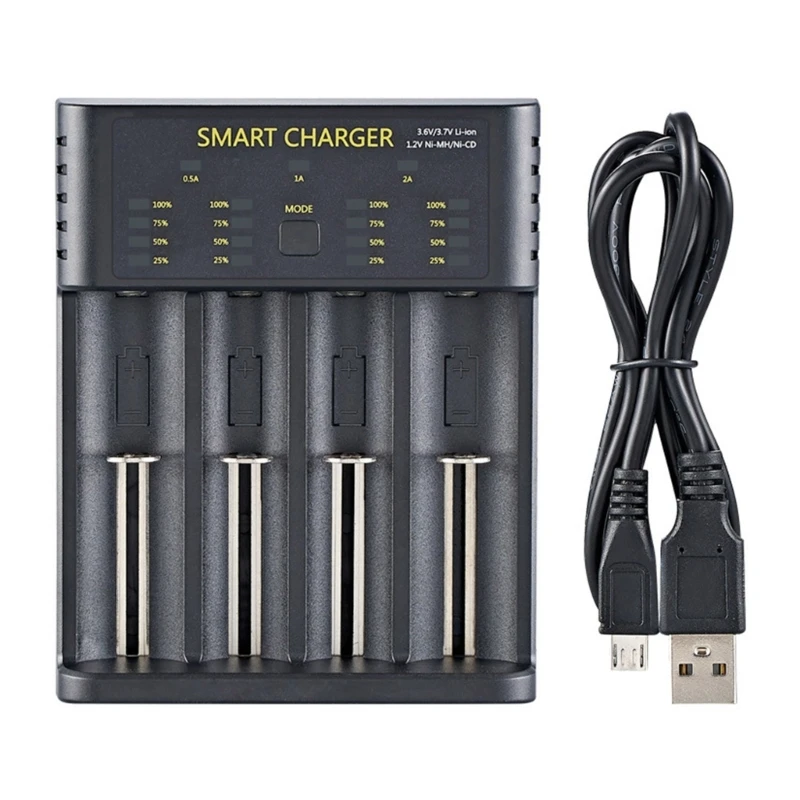 

M17B 4 Slots USB Battery- Charger for 3.6V/3.7V Lithium 1.2V Ni-MH/Ni-Cd Rechargeable Batteries Adjustable Current Led