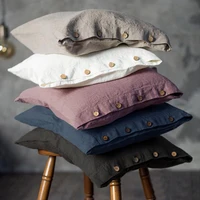 100 linen button pillowcase for bed solid color bands pillow cover case 5075 cm cushion cover comfortable home decor