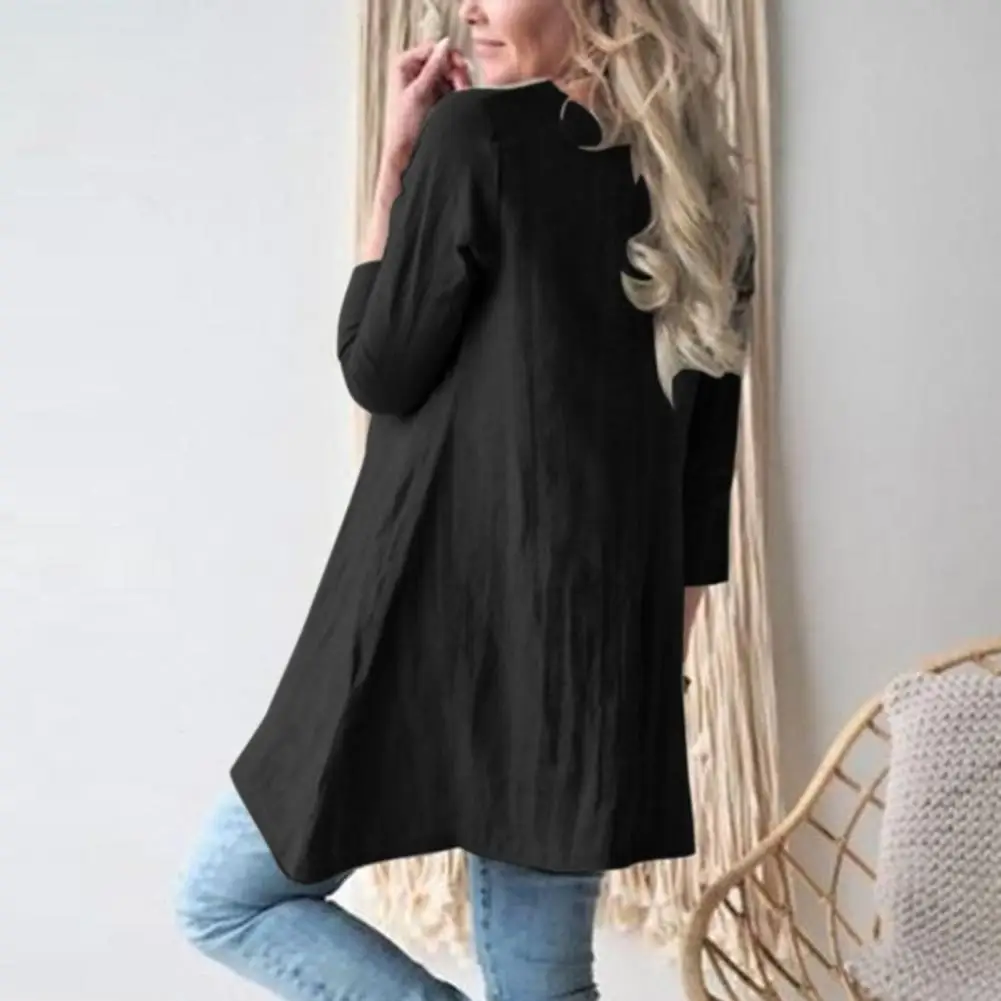 O Neck Loose Fit Dress Stylish Women's Fall Dress Soft Breathable A-line Mini with Patch Pockets Three Quarter Sleeves Loose Fit