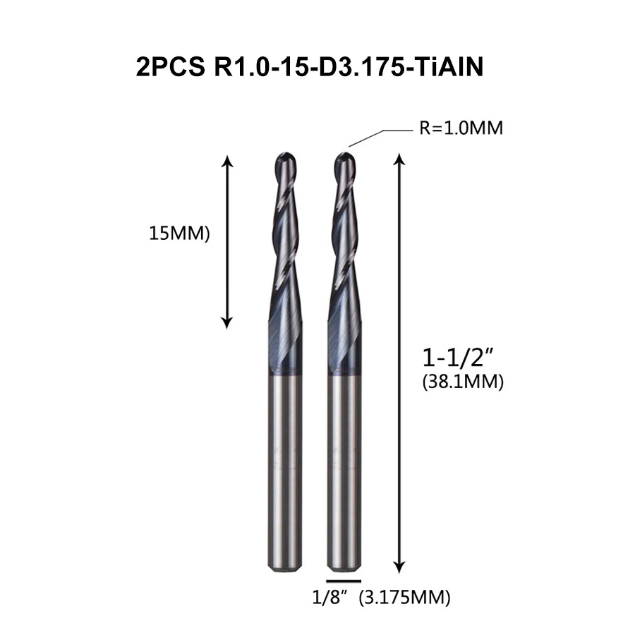 

Dreanique 2 шт./лот 2-зубая коническая сферическая концевая фреза с ЧПУ для дерева 6 мм спиральная твердосплавная фреза с DLC покрытием