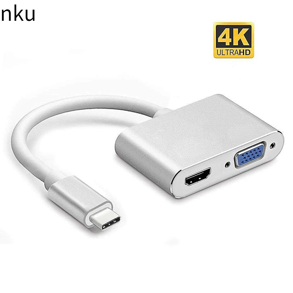 

Nku USB C Dock Thunderbolt 3 Type-C To 4K HDMI-Compatible VGA Converter Cable 2 Ports Splitter Hub Adapter for Macbook PC DP ALT