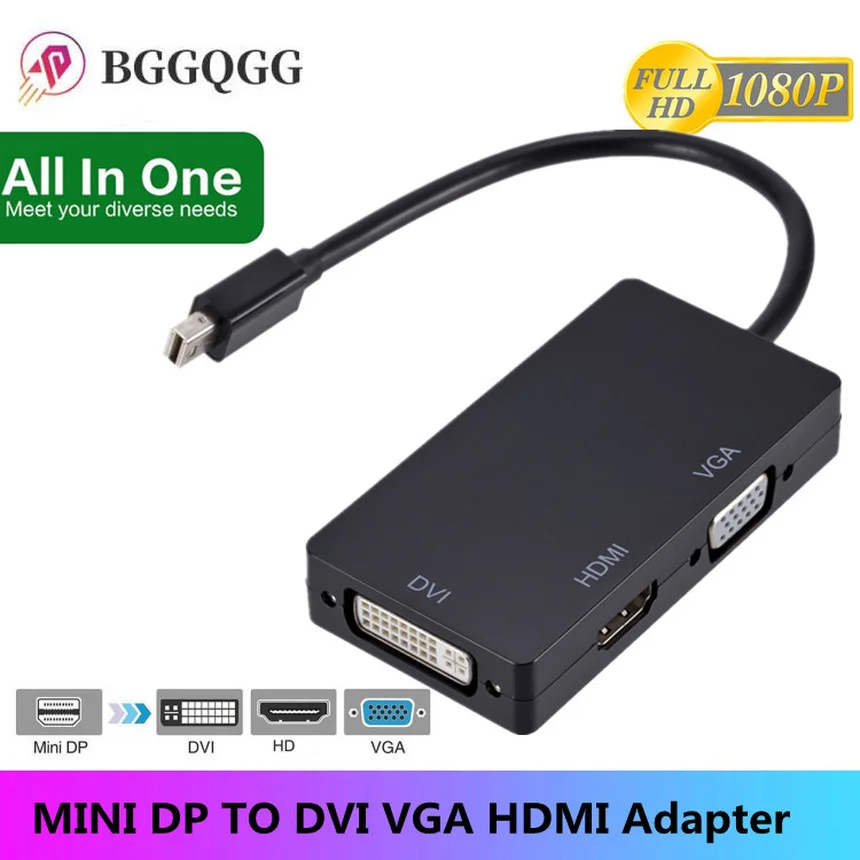 Адаптер Mini DP DisplayPort-DVI VGA HDMI-совместимый 3 в 1 концентратор 1080P видео конвертер Для IMac Apple MacBook Pro Air
