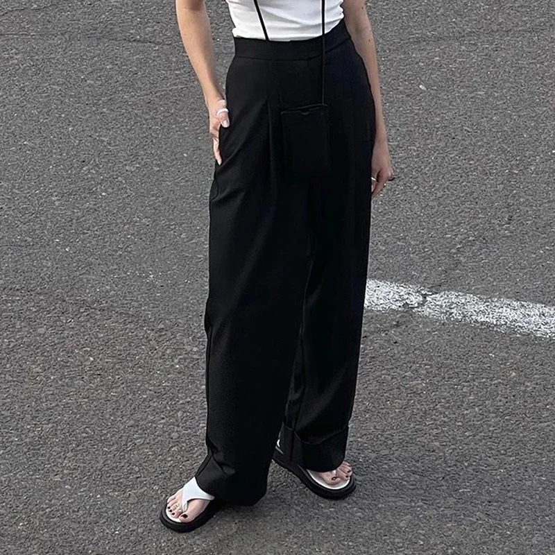 Модные плиссированные брюки с широкими штанинами Осенние однотонные Костюмные