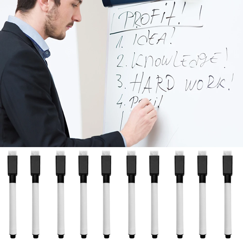

20pcs Dry Wipe Marker Drawing Stationery Gift Kid School Student Office With Eraser Classroom Whiteboard Pen Black Magnetic