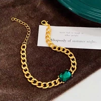 trendy green black white square stone bracelets for women stainless steel gold color cuban chain bracelet wedding jewelry gift