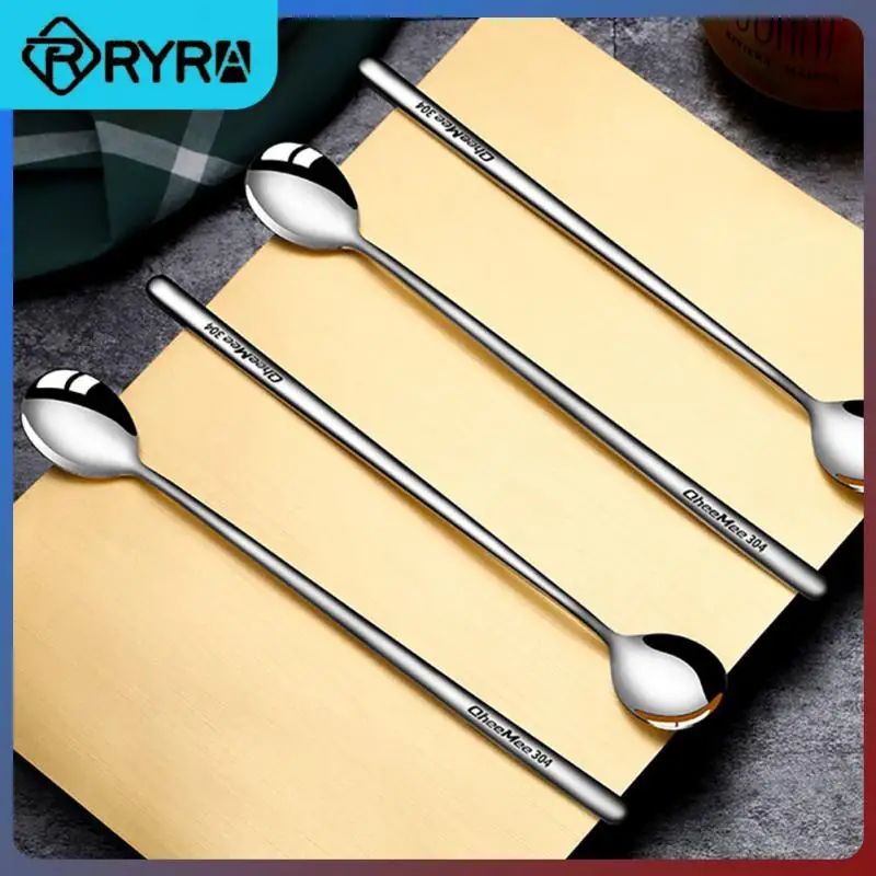 

New 304 Stainless Steel Long Handled Mixing Spoon Coffee Ice Cream Dessert Tea Spoon Cutlery For Kitchen Bar Kitchen Accessories