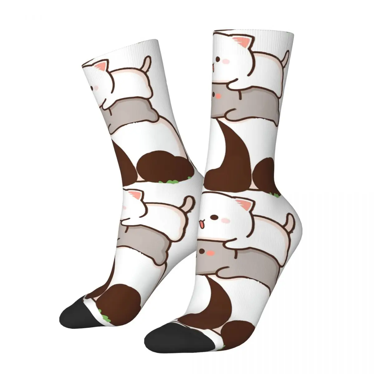 

Funny Crazy Sock for Men Mochi Goma And Panda Hip Hop Harajuku Peach Cat Happy Seamless Pattern Printed Boys Crew Sock Gift
