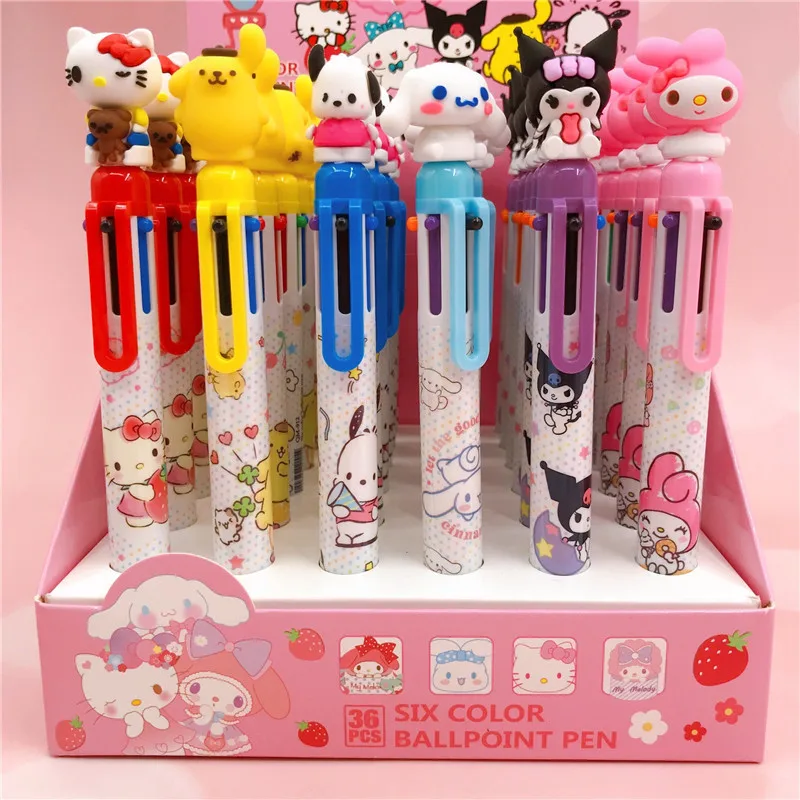 

Sanrio 18/36pcs Cartoon Ballpoint Pen 6 Colors My Melody Kuromi Students Stationery Write Pens 0.5 School Kids Hand Account Pens