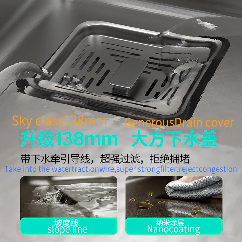 BINGLIN большая кухонная раковина свекрови с одним отверстием серый умывальник из