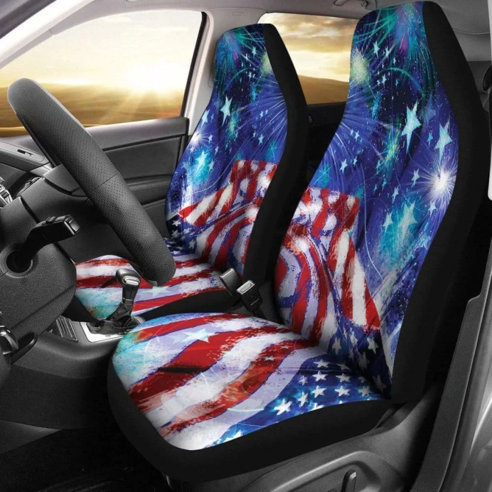 

American Flag Stars Design Seat Covers,Pack of 2 Universal Front Seat Protective Cover