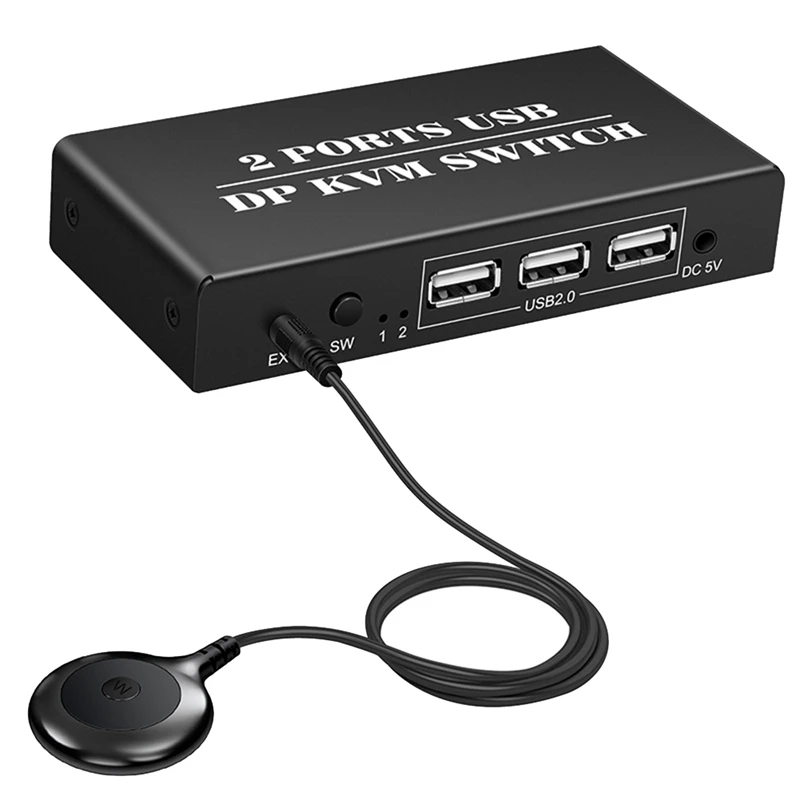 

DP KVM Switch 2 Port 8K@30Hz Displayport1.2 Switch 2 In 1 Out With 3 USB2.0 Port For 2 PC Laptop Share Keyboard Mouse
