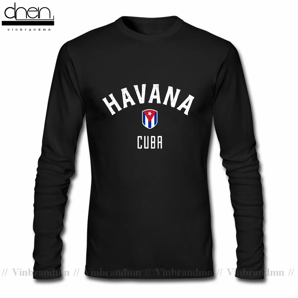 Vintage Tees Retro Cuba Flag Tee Shirt Streetwear Hipster Long Sleeve Letter Printed Havana Cuban Fashion Clothes