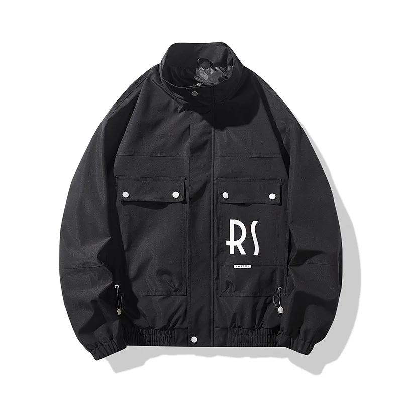 

Mens Fashion Stand Collar Jacket Spring/Autumn Youth Loose Letter Print Wind Breaker Jacket All-match Workwear korean clothes