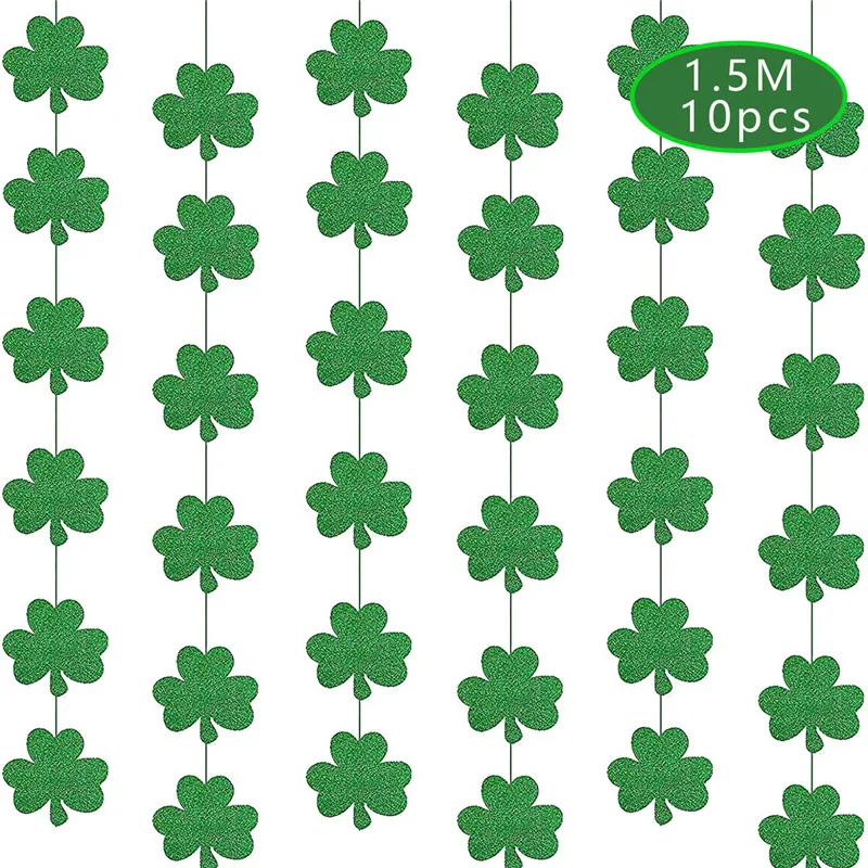 

St. Patrick's Day Lucky Clover Pull Flag Decoration Green Lucky Clover Door Curtain Irish Festival Green Theme Party Decoration