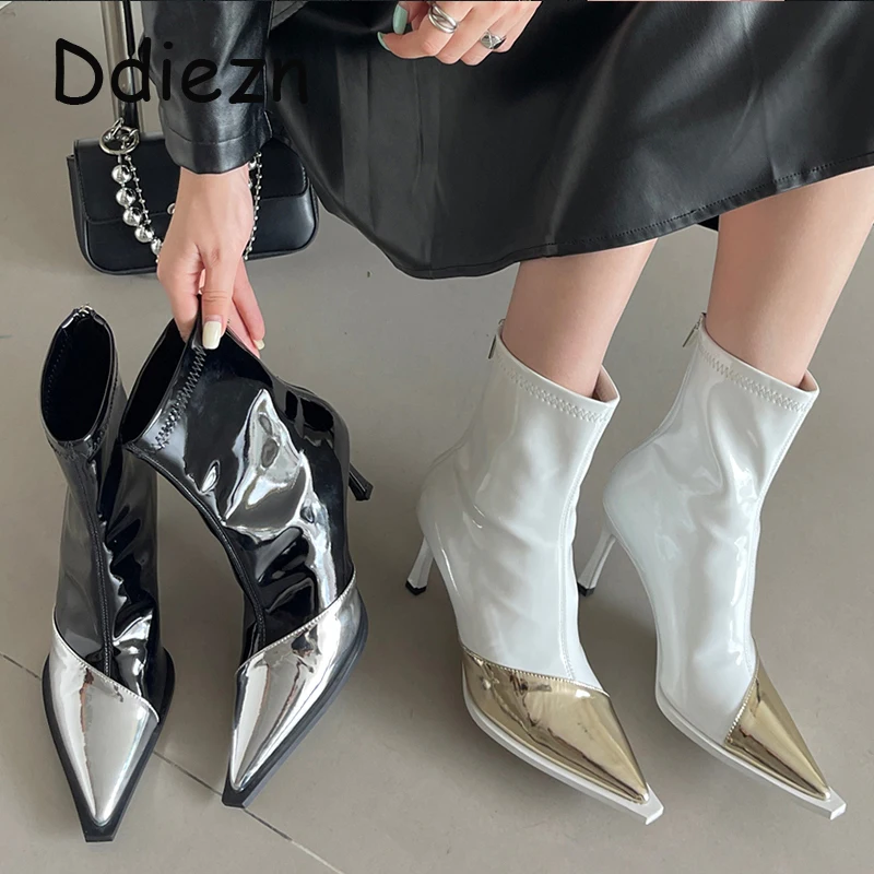 

Ladies Short Modern Boots Stretch Footwear Female Pointed Toe Zippers Shoes Fashion Mixed Colors Women Ankle Boots Shoes