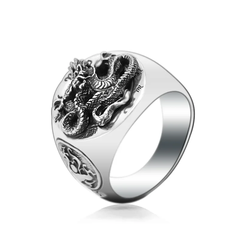 

100%s925 sterling silver ring tai chi four gods beast dragon jewelry domineering tai chi white tiger men ring