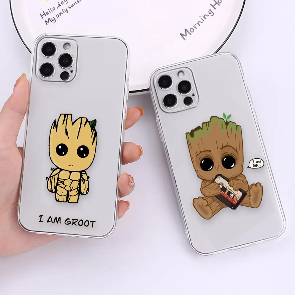 

Marvel I Am Groot Transparent Phone Case Funda for iphone 14 11 12 13 7 8 SE Apple X XR XS Coque 6 6s Pro Plus Max Carcasa Case