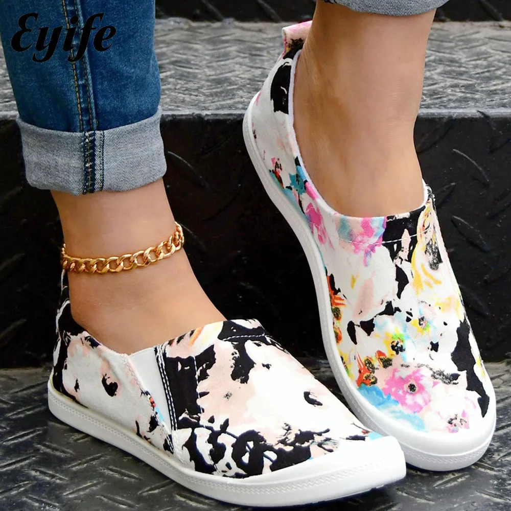 

Кроссовки женские с цветочным принтом, удобные лоферы, без застежки, для улицы, прогулок, бега, спорта, плоская подошва, большие размеры, весн...