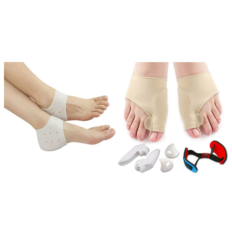 

3 Pair Heel Cups Plantar Fasciitis Inserts, Gel Heel Pads & 7 Pcs Corrector And Bunion Relief Protector Sleeves Kit