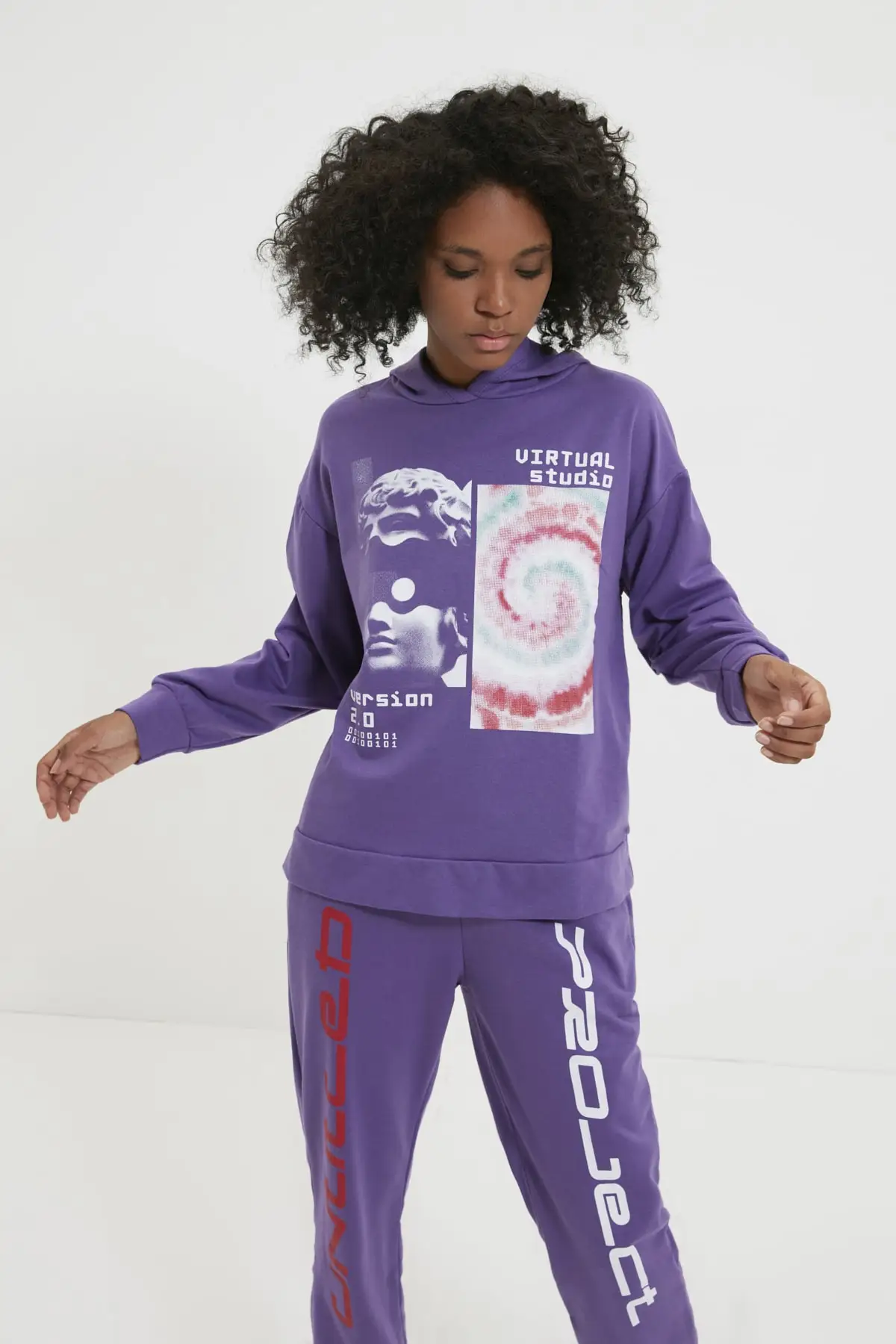 

Women's Sweatshirt Purple Printed Knitted Hoodies Fashion All Season New Designer Pullovers Fleece Hoodies