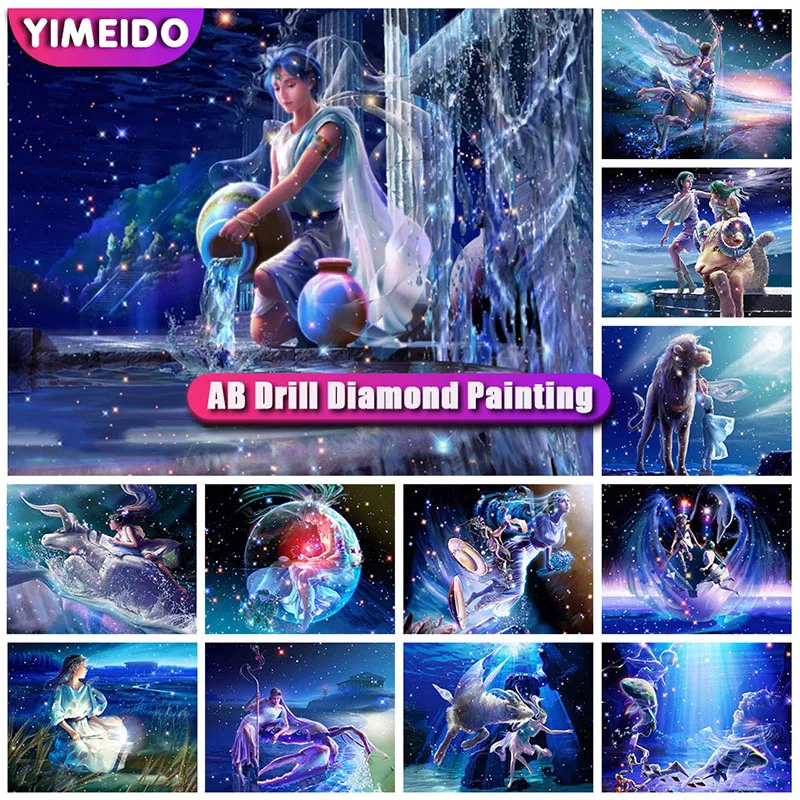 

YIMEIDO 5d AB Diamond Painting Twelve Constellations Giraffe Diamond Embroidery Cartoon Girl Mosaic Rhinestone Picture Wall Art