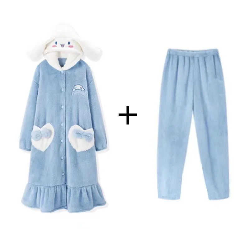 Kawaii High Quality Girl Plush Cartoon Pajamas winter Women's Flannel Pajamas Thickened Padded Night Robe Homewear Set pijama